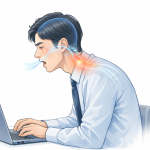 口呼吸　首の痛み